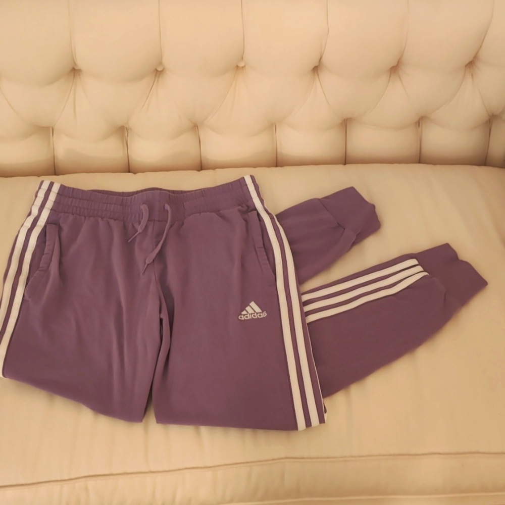 adidas slim track pants purple/white size S